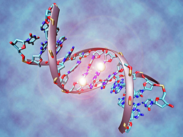 alt: Organismy často regulují genovou aktivitu pomocí methylace cytosinu v DNA. Při ní se na cytosin – jedno ze čtyř „písmen“ dědičné informace – naváže methylová skupina (zde znázorněná jako svítící kulička). Zdroj Wikimedia Commons, autor Christoph Bock / Max Planck Institute for Informatics, úpravy Jan Kolář, licence CC BY-SA 3.0.