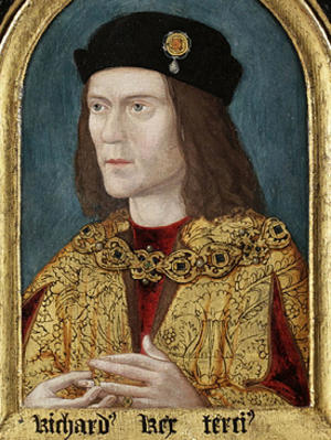 alt: Nejstarší dochovaný portrét Richarda III., vytvořený okolo roku 1520 podle nedochovaného originálu. Zdroj Wikimedia Commons, volné dílo.