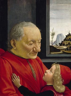 alt: Květákový nos (rhinofyma) na obraze italského renesančního malíře Domenica Ghirlandaia zhruba z roku 1490. Zdroj Wikimedia Commons / Web Gallery of Art, volné dílo / public domain.