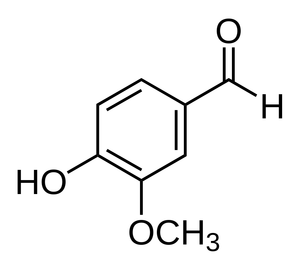 alt: Strukturní vzorec vanilinu. Zdroj Wikimedia Commons, autor Calvero, volné dílo / public domain.