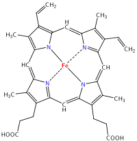 alt: Chemický vzorec hemu,  zdroj: WikiSkripta