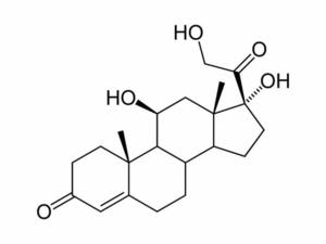 alt: Chemický vzorec stresového hormonu kortizol Zdroj: Wikimedia Commons, Autor: NEUROtiker – vlastní dílo, volné dílo