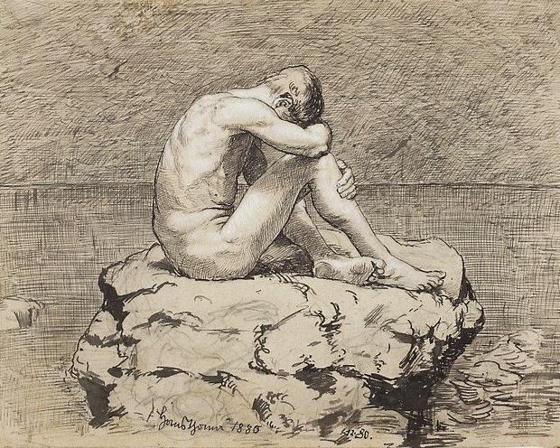 alt: *Osamělost*, kresba německého malíře Hanse Thomy (1839–1924). Zdroj Wikimedia Commons, volné dílo / Public Domain.